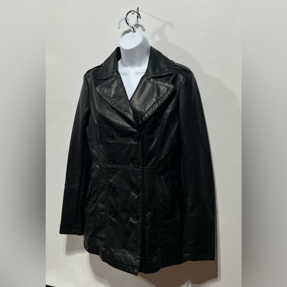 Coalition‎ LA Classic Vegan Black Trench Coat Size Medium New with tags - Picture 3 of 9